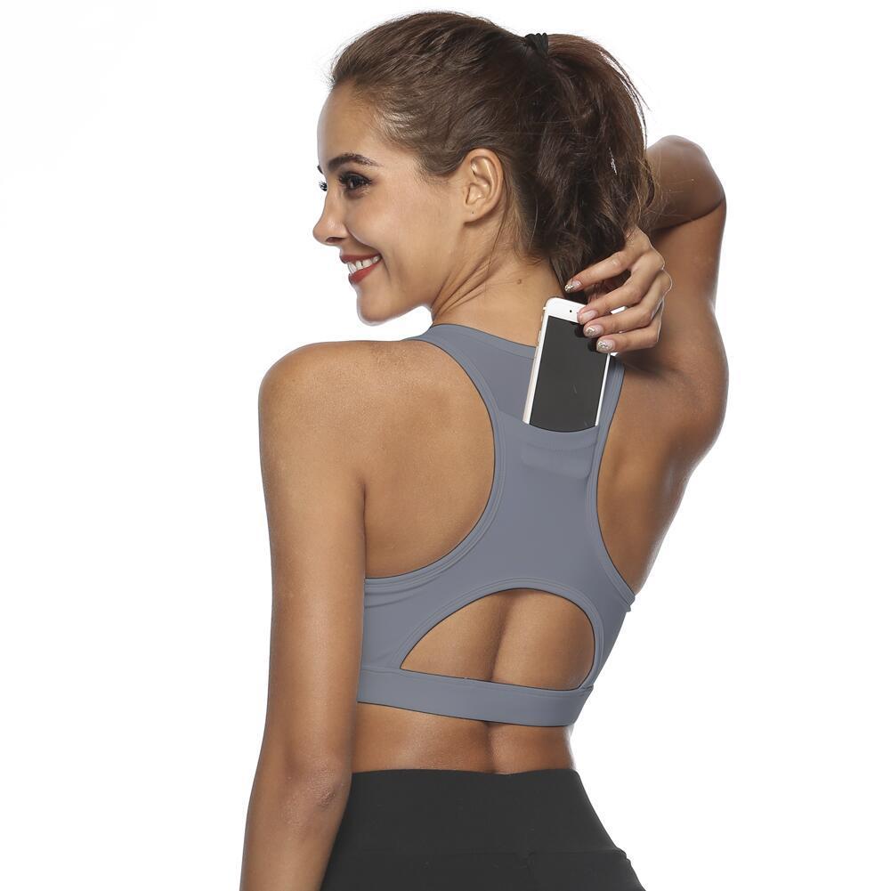 Sujetador deportivo transpirable para mujer con bolsillo trasero