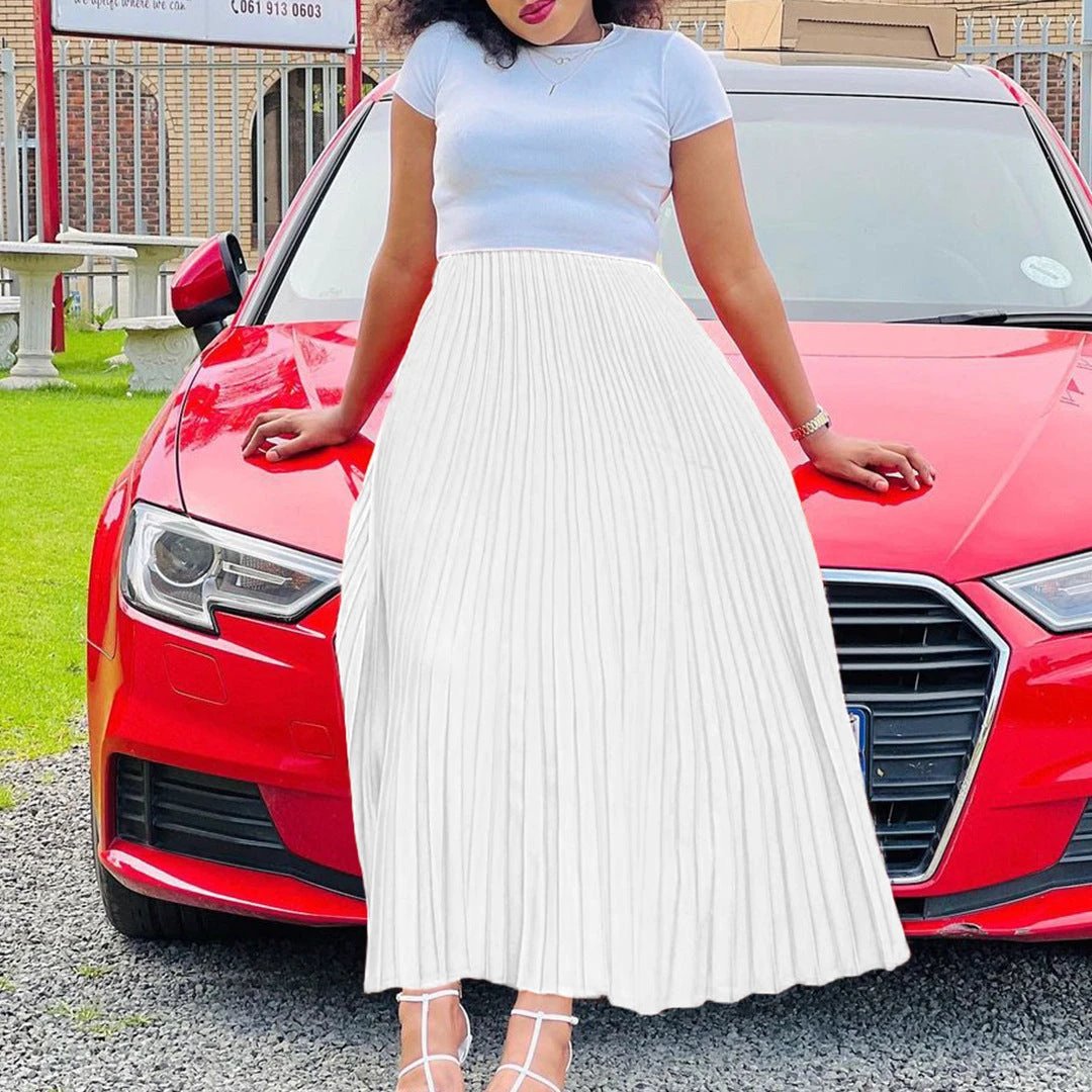 Solid Color High Waist Dress Plus Size European And American