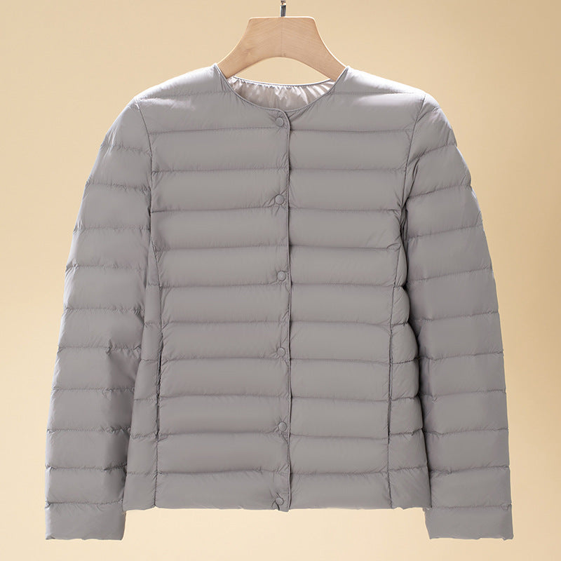 Round-neck Long-sleeved White Down Jacket In Large Size