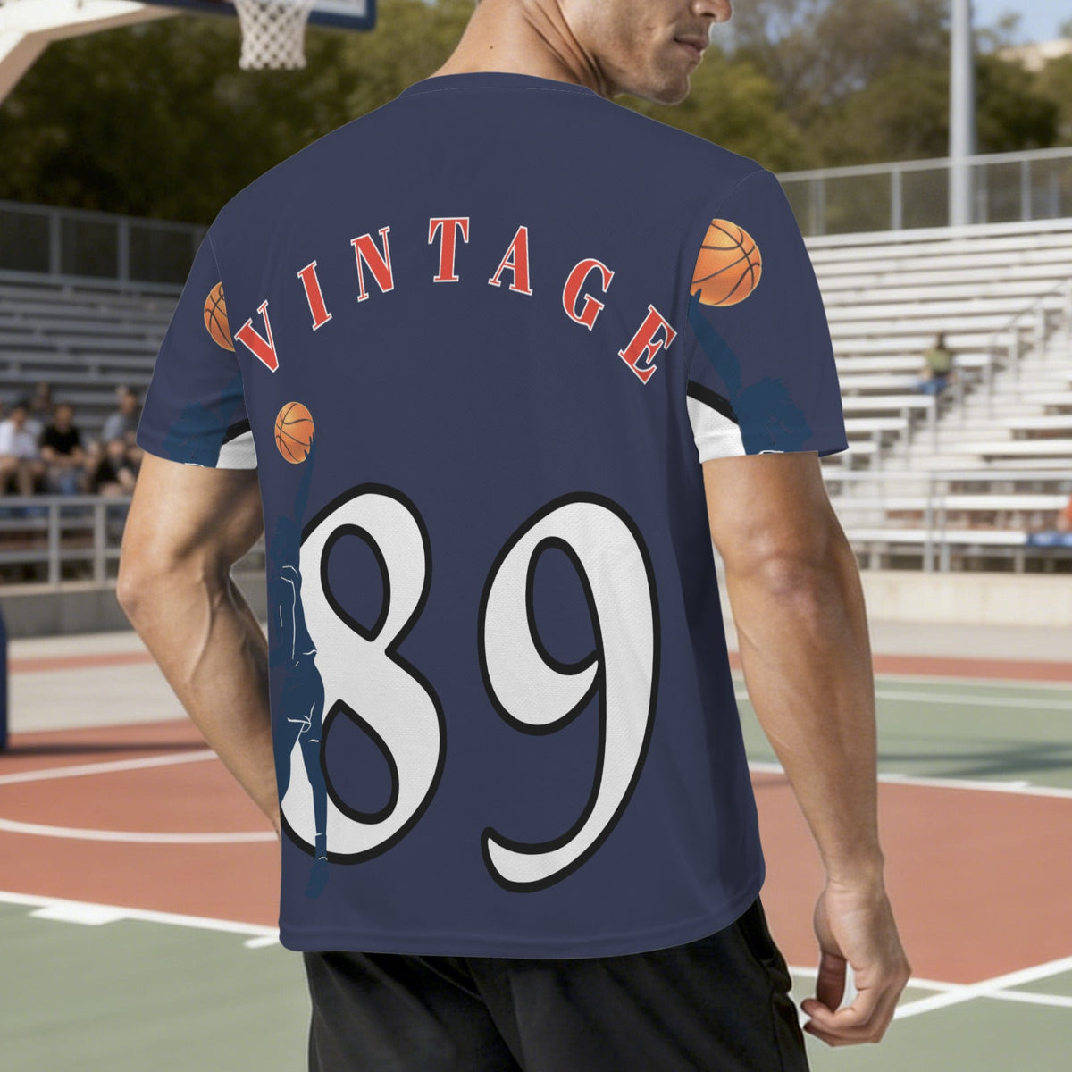 Vintage 89 Basketball Player Men's V-Neck Jersey (Model T97)
