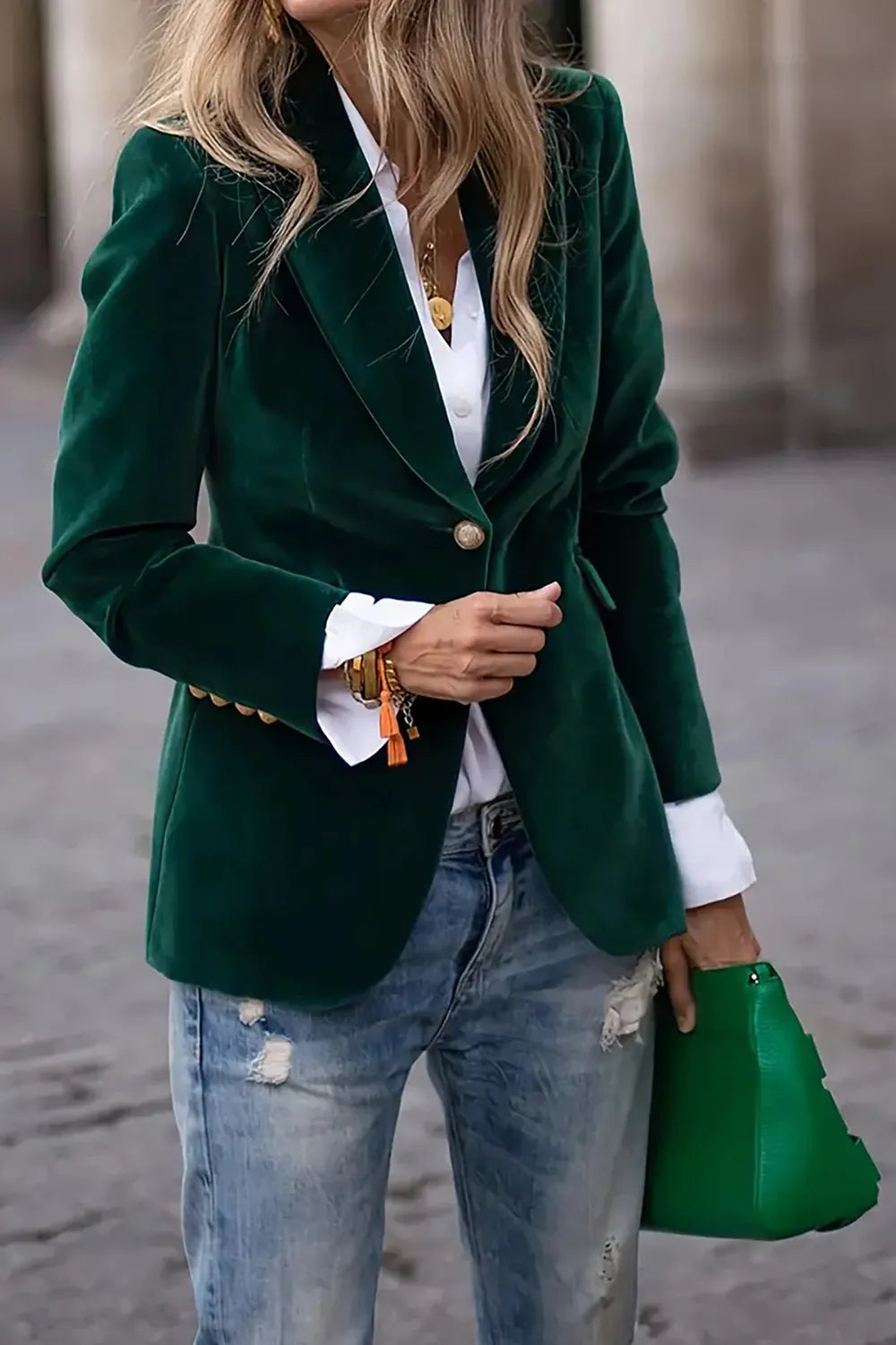 Blazer de mujer de manga larga con cuello de solapa y un botón