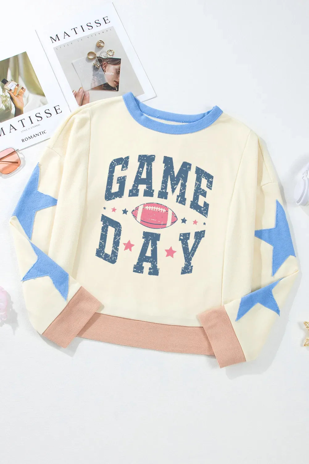 Sudadera de manga larga con cuello redondo y parche de estrella GAME DAY