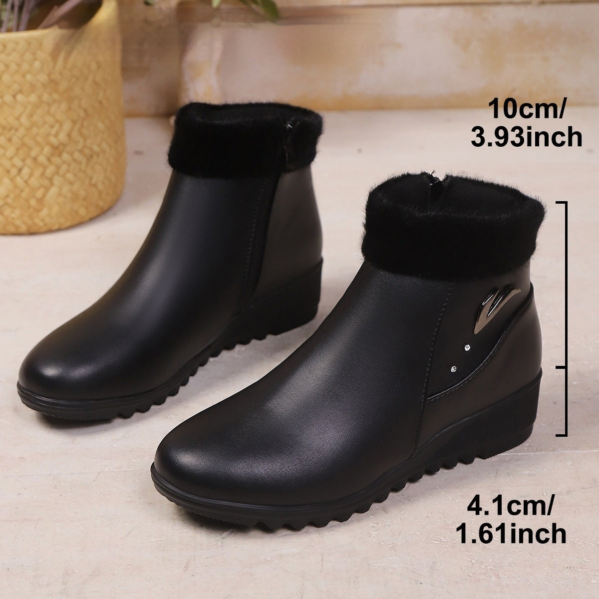 Women's Low-Heel Round-Toe Side Zipper Boots