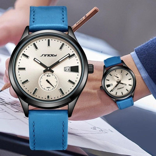 Reloj de cuarzo de negocios para hombre con correa de cuero informal