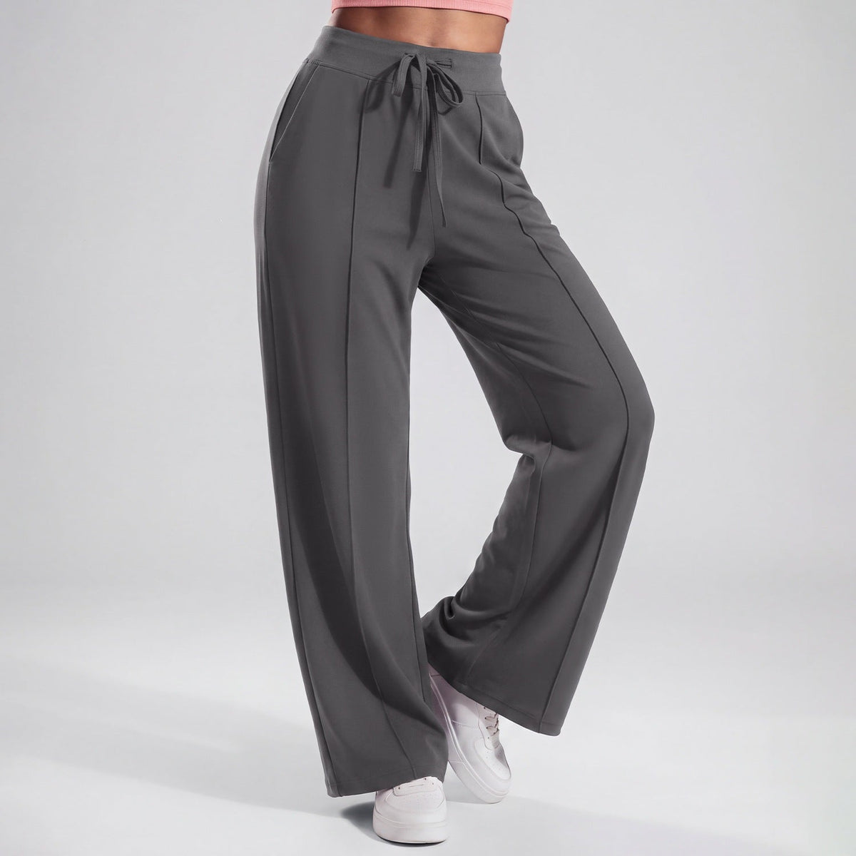 Womens High-Waisted Drawstring Wide-Leg Yoga Pants