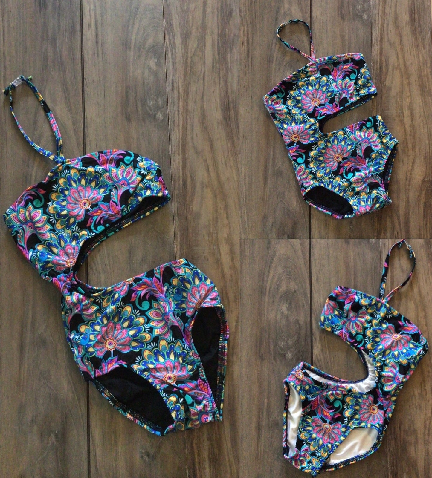 Maillot enterizo con estampado de paisley llamativo, corte sharkbite y aberturas