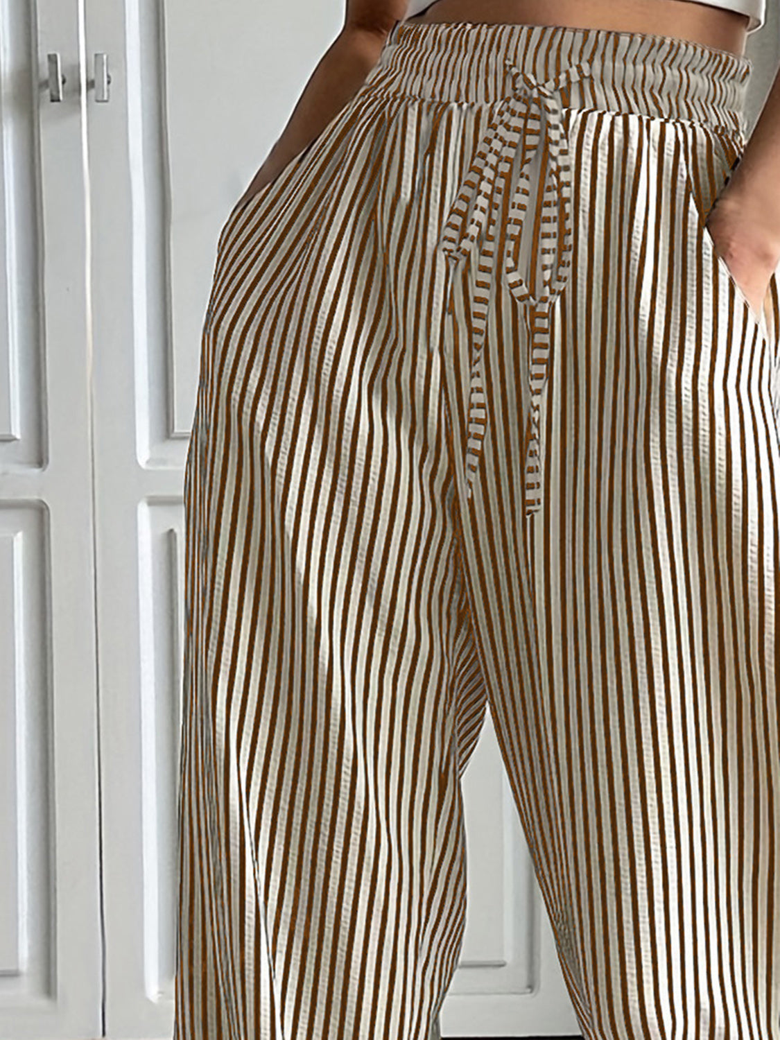 Pantalones con cordón a rayas y cintura elástica