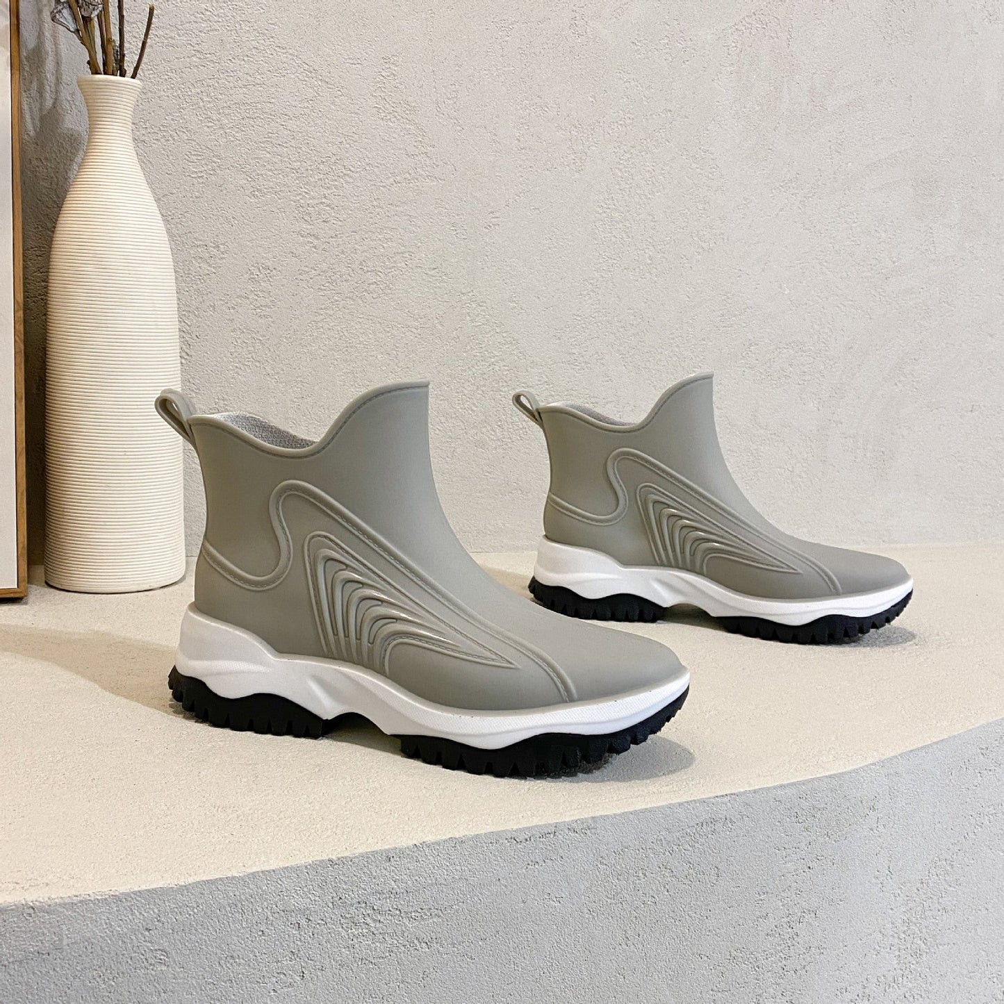 Women's Color Blocking Thick Sole Low Top Rain Boots