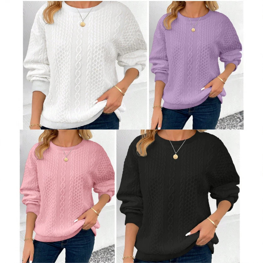 AutumnWinter Plus-Size Women's Knitted Crew-Neck Sweatshirt With Drop Shoulder Sleeves