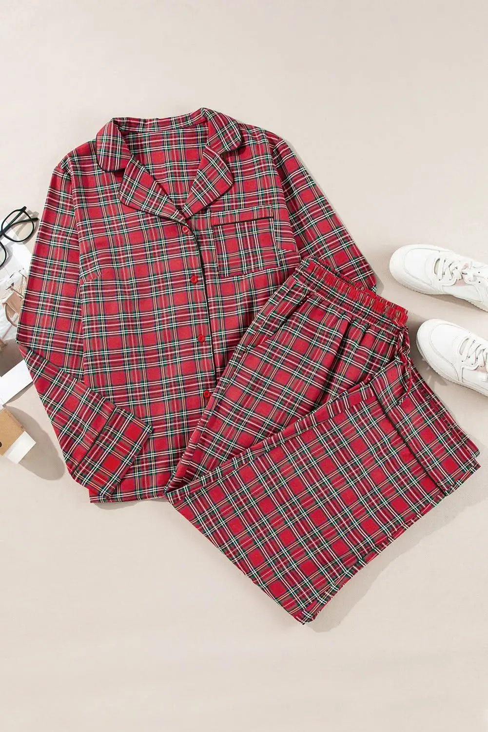Pants Love Salve Red Plaid Lounge Set Women's Plus Size Pajama Set Comfy & Stylish