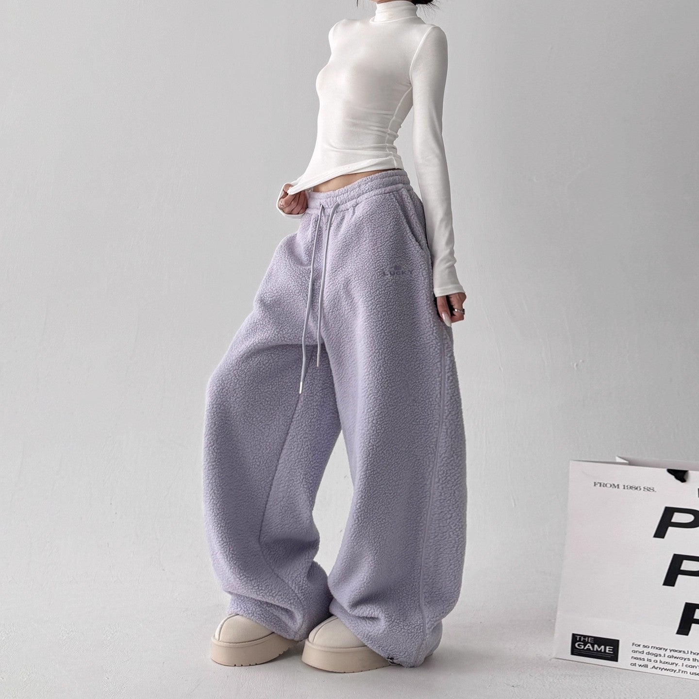 Womens Casual Loose-fitting Warm Extended-length Pants See size chart under “more details”