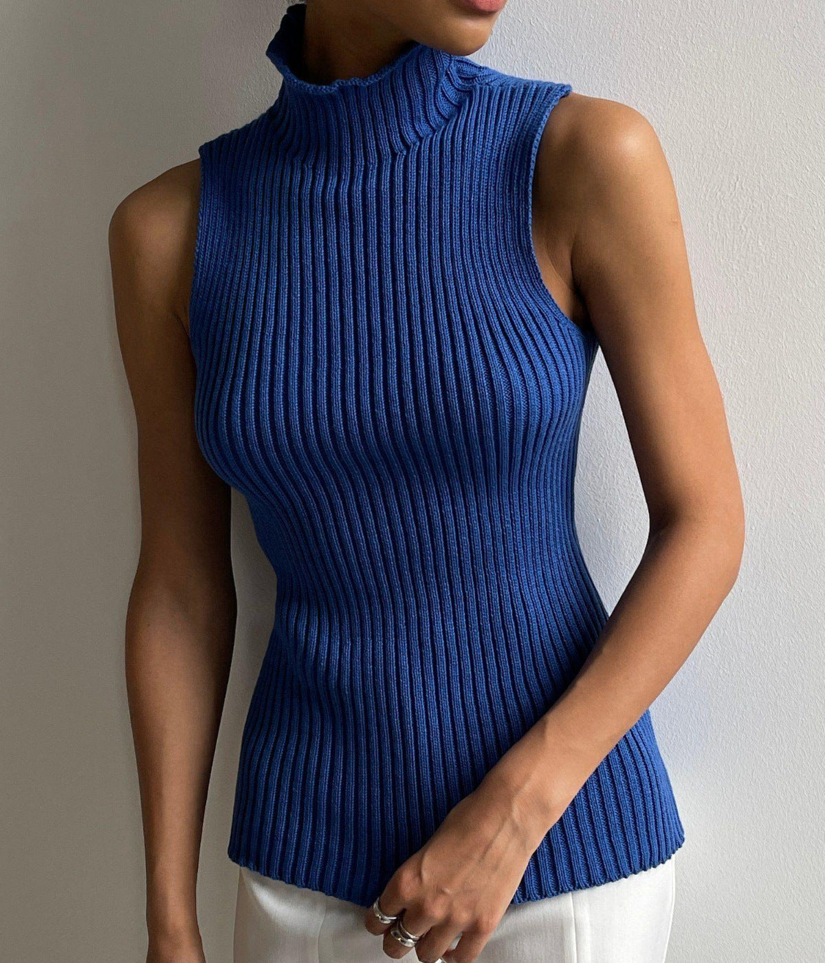 Turtleneck Sleeveless Top, Fashion Casual Knit Sweater