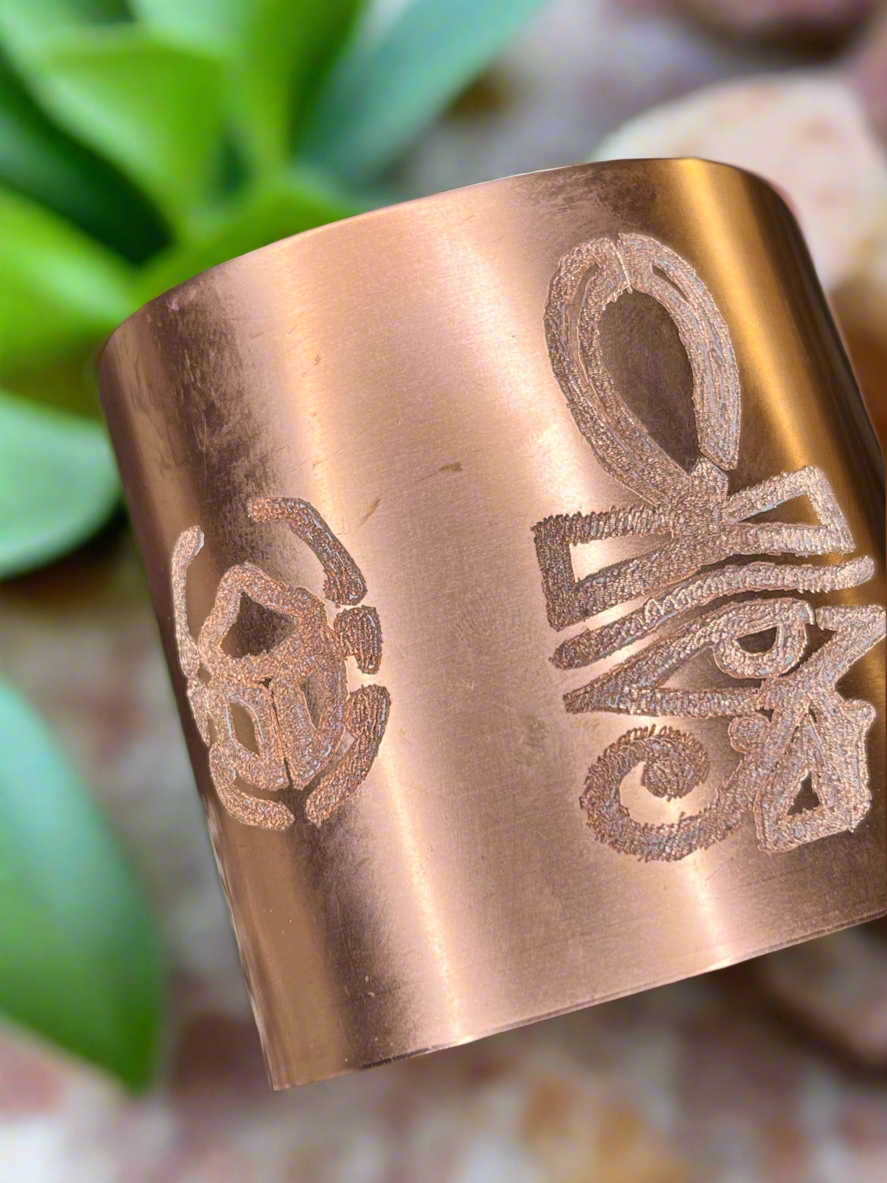 Thick Pure Copper Tattooed Copper Arm Cuff