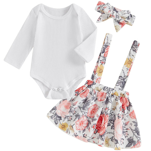 Mubineo Baby Girl Clothes Cute Skirt Outfits Long Sleeve Romper Flower Overall Dress Infant Newborn Outfit (White Flower 0-3 Months) - # BAAA51210006