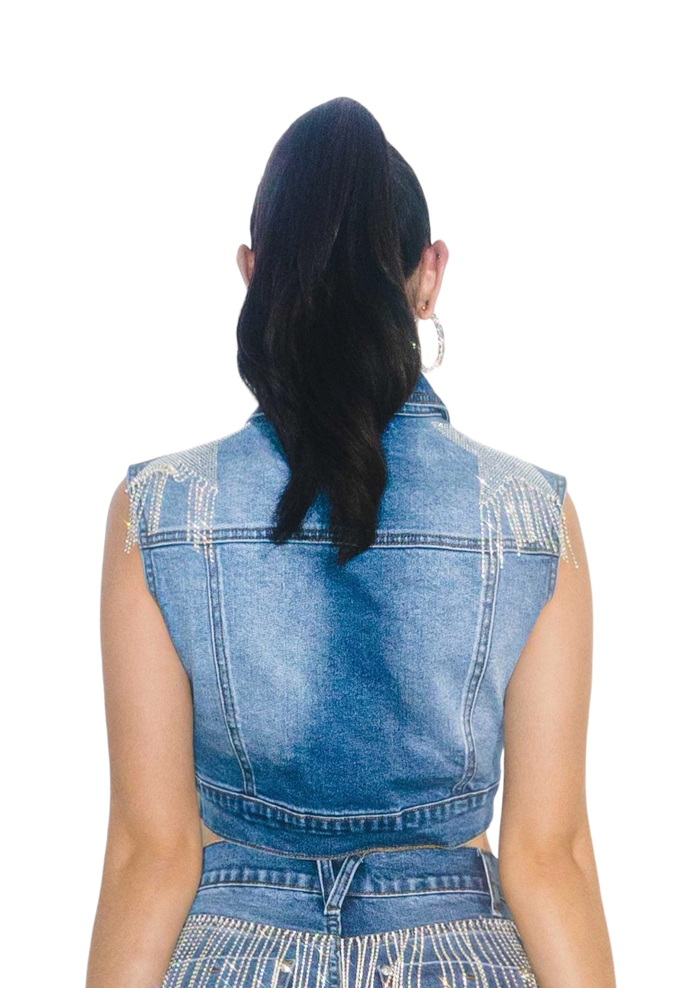 Chaqueta Camionera sin Mangas con Estrellas de Diamantes de Imitación