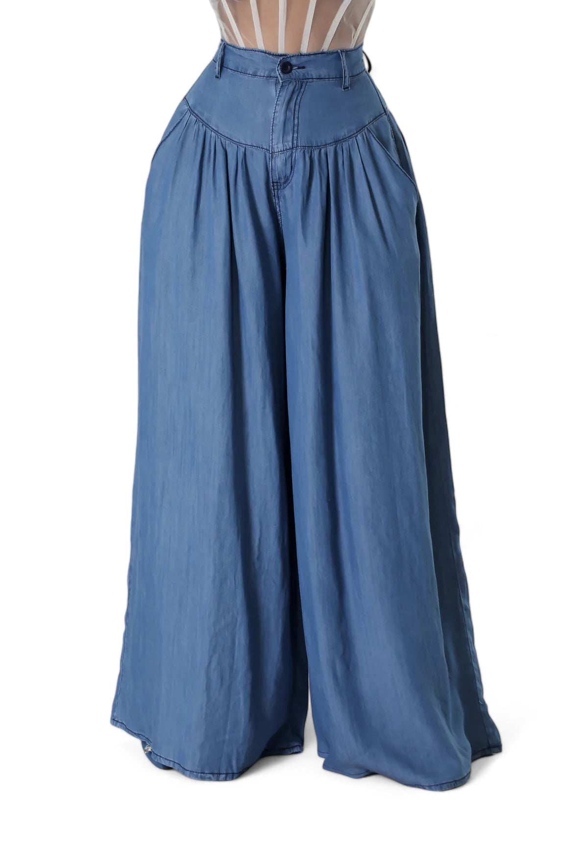 Pantalones de chambray de pernera ancha Darcy