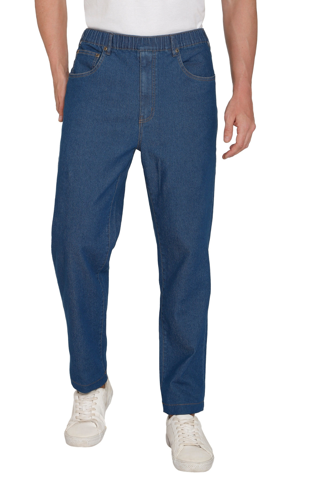 Pantalones vaqueros de mezclilla y sarga informales de hombre con cintura elástica sin cierre