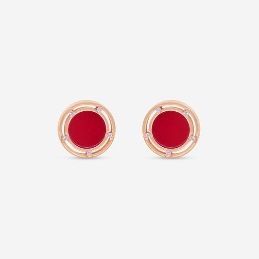 Pendientes de botón Damiani D. Side de oro rosa y blanco de 18K con diamantes y piedra roja 20086728