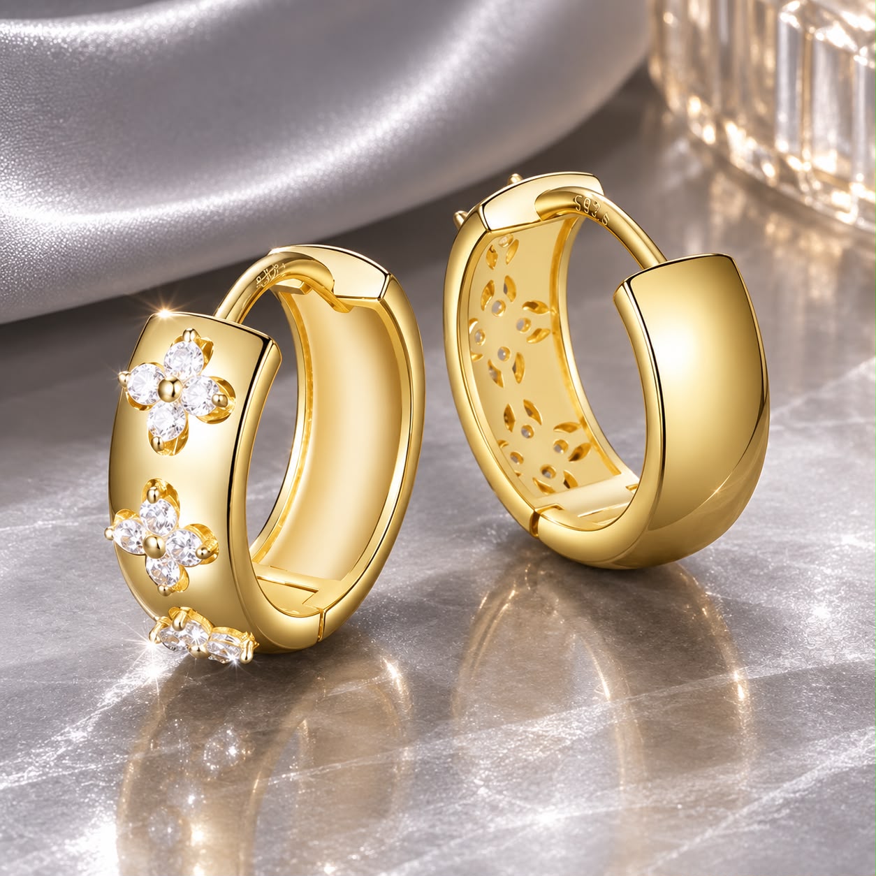 925 Sterling Silver 0.009 Carat Moissanite Hoop Earrings for Women