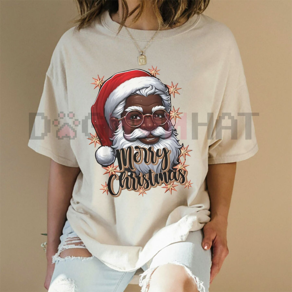 African American Santa Christmas Pajama Black X-Mas T-Shirt – 100% Cotton Family Tee