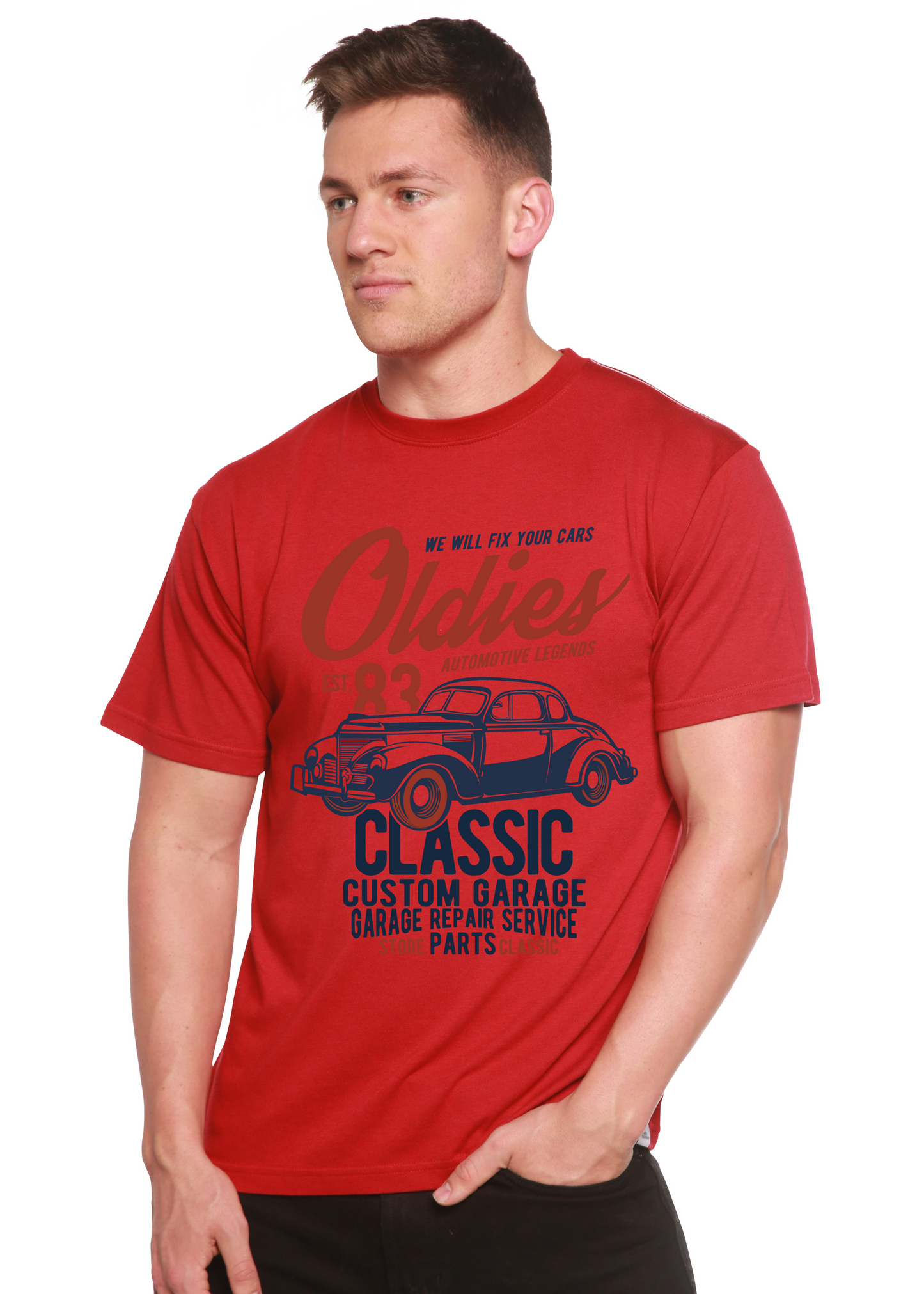 Camiseta gráfica de manga corta Oldies Spun Bamboo® de viscosa de bambú/algodón orgánico para hombre
