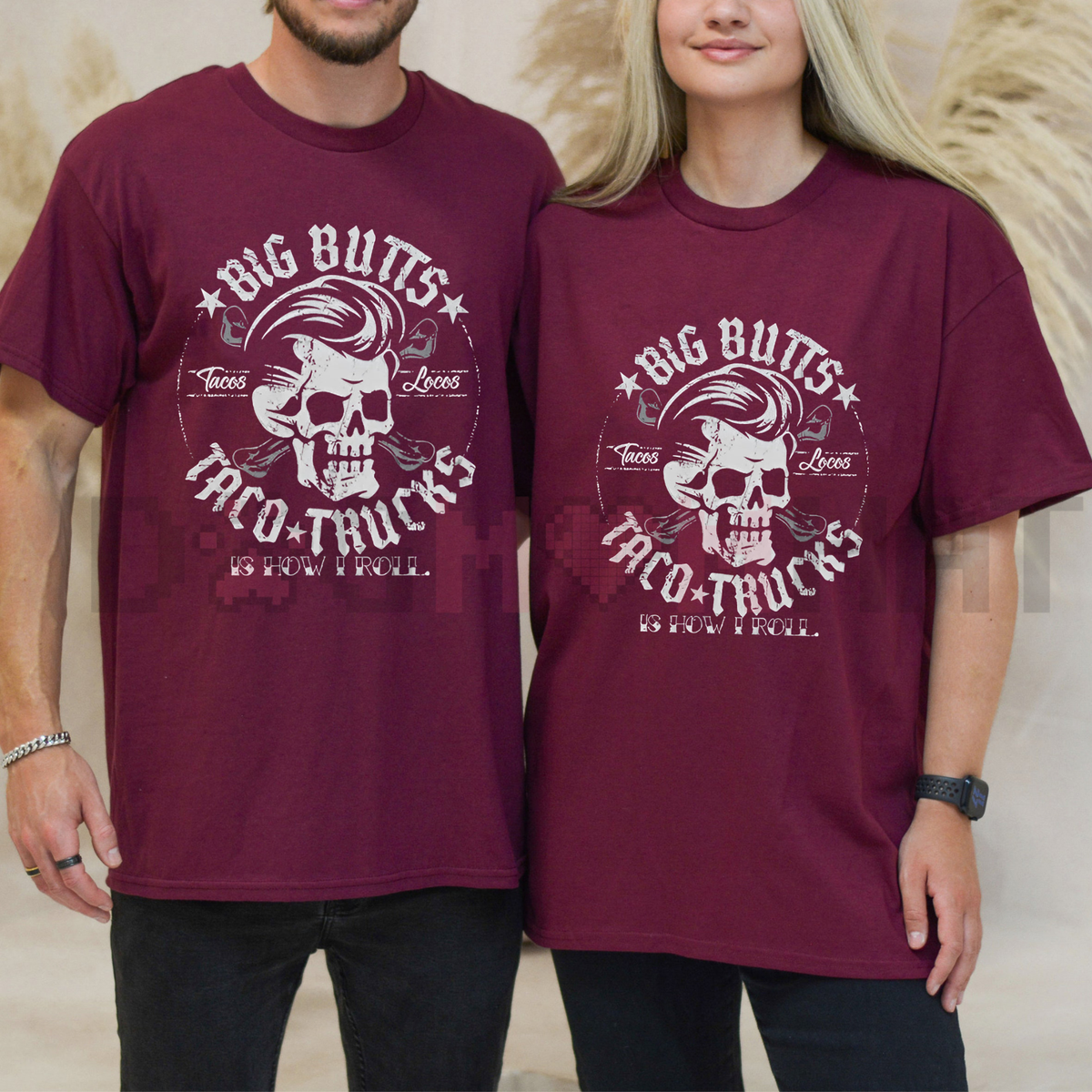 "BIG BUTTS & TACO TRUCKS" Funny Skull Print T-Shirt