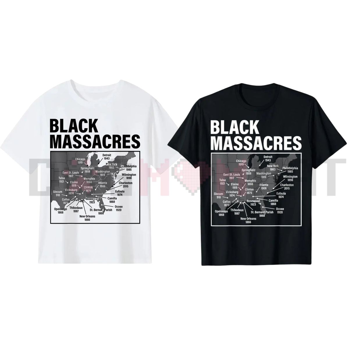 Black Massacres History Map T-Shirt