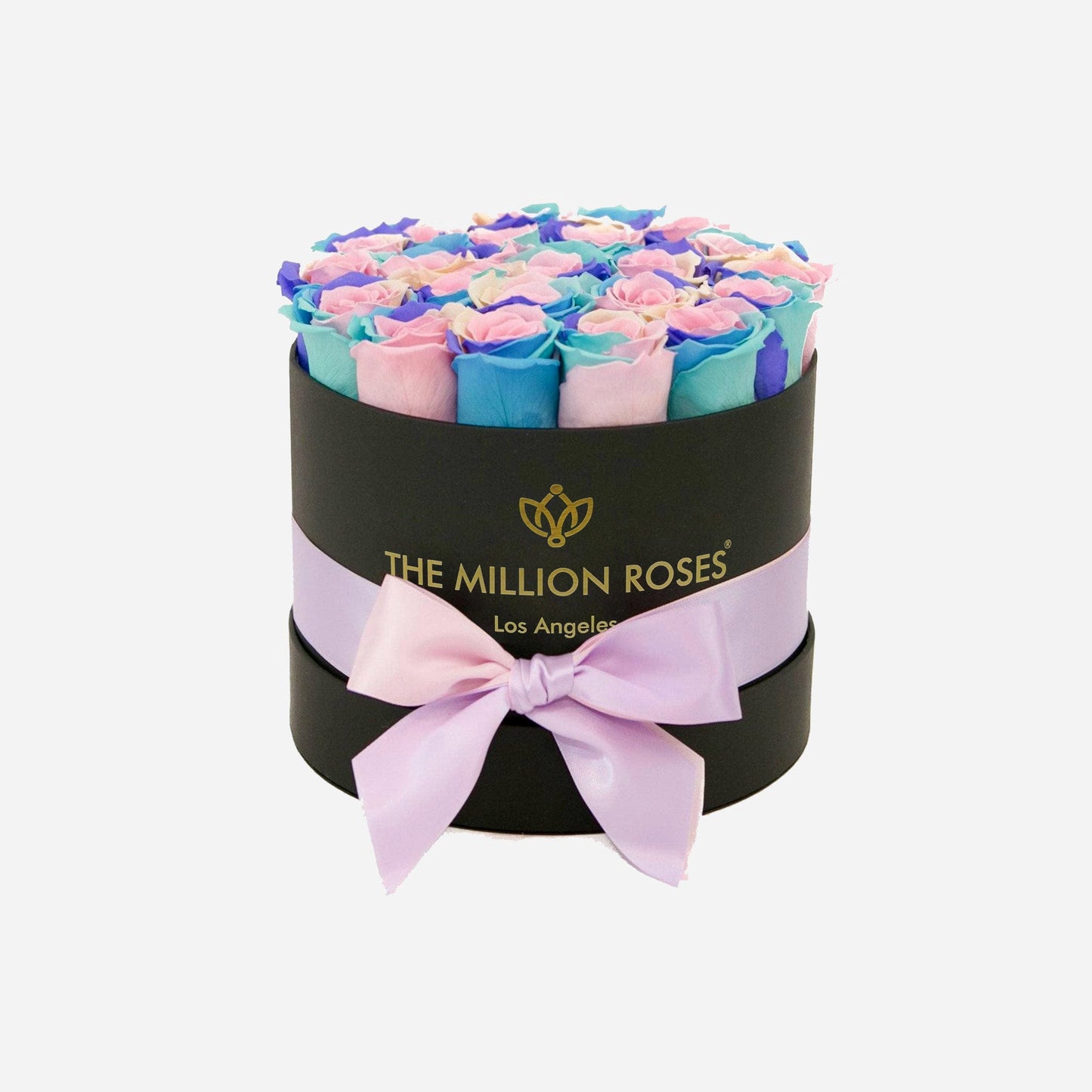 Caja Clásica Negra | Rosas Arcoíris Pastel