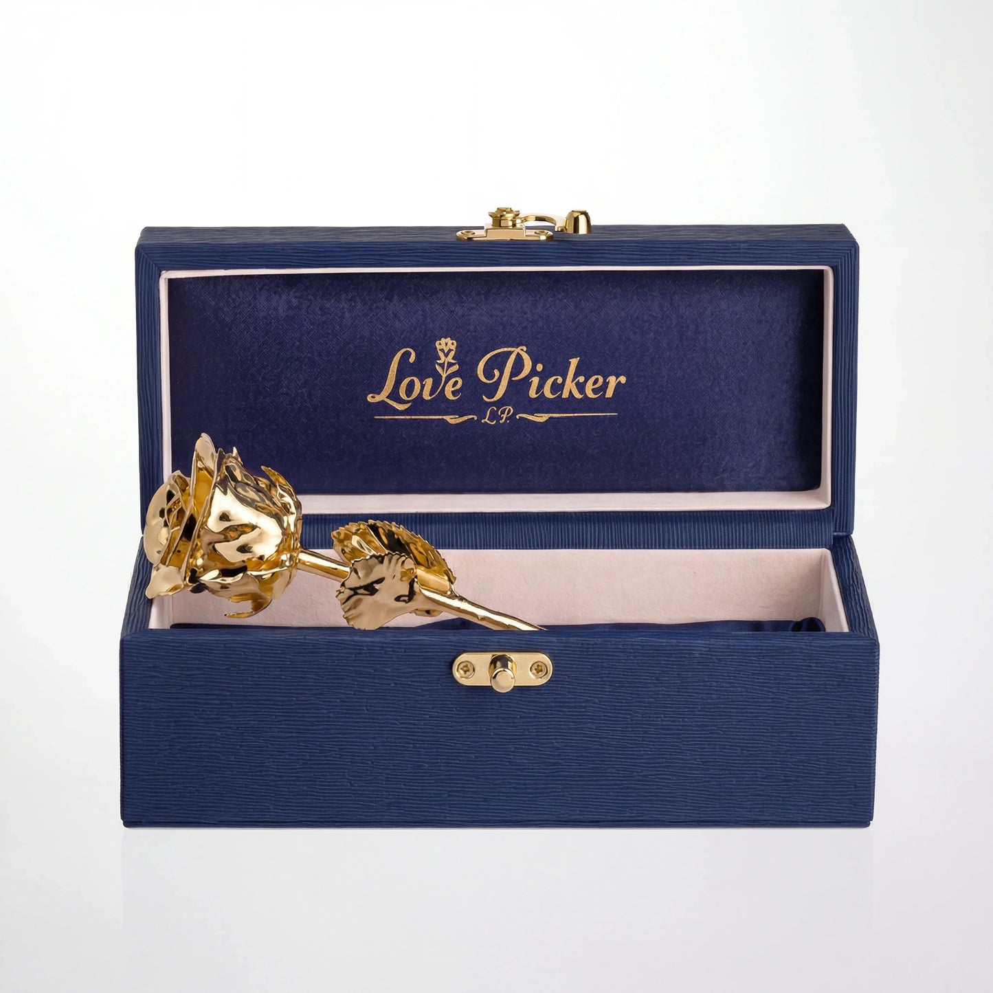 24K Gold Dipped Natural Rose 7" - Midnight Blue Vegan Leather Gift Box