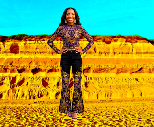 Aztec designer gold and purple sexy flare designs LP Flared Pants Designs by DESIGNS BY KIEKIE