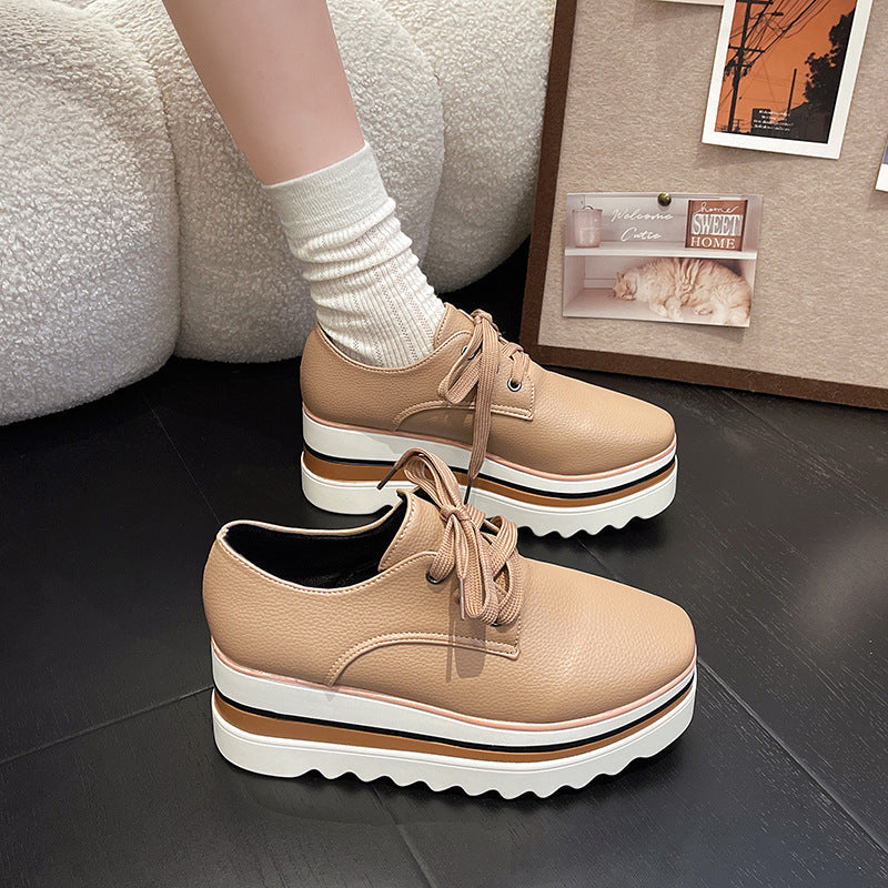 British Style Brogue Lace-up Square-Toe Platform Pumps