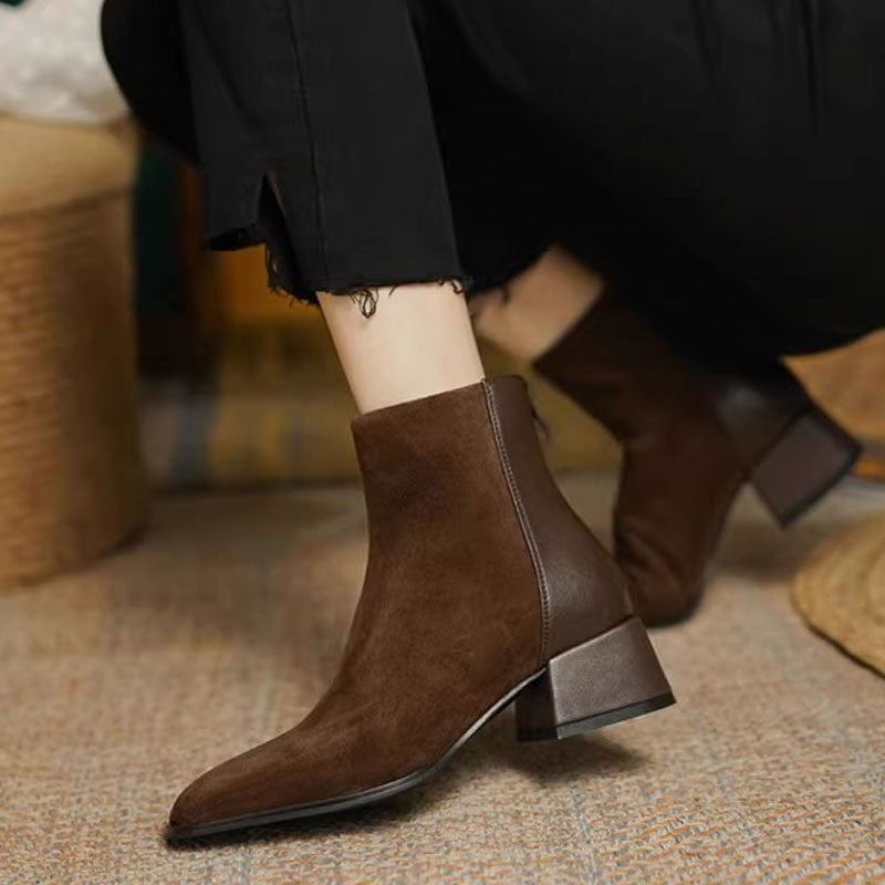 Botas Martin de tacón medio de gamuza para mujer - Botines casuales elegantes