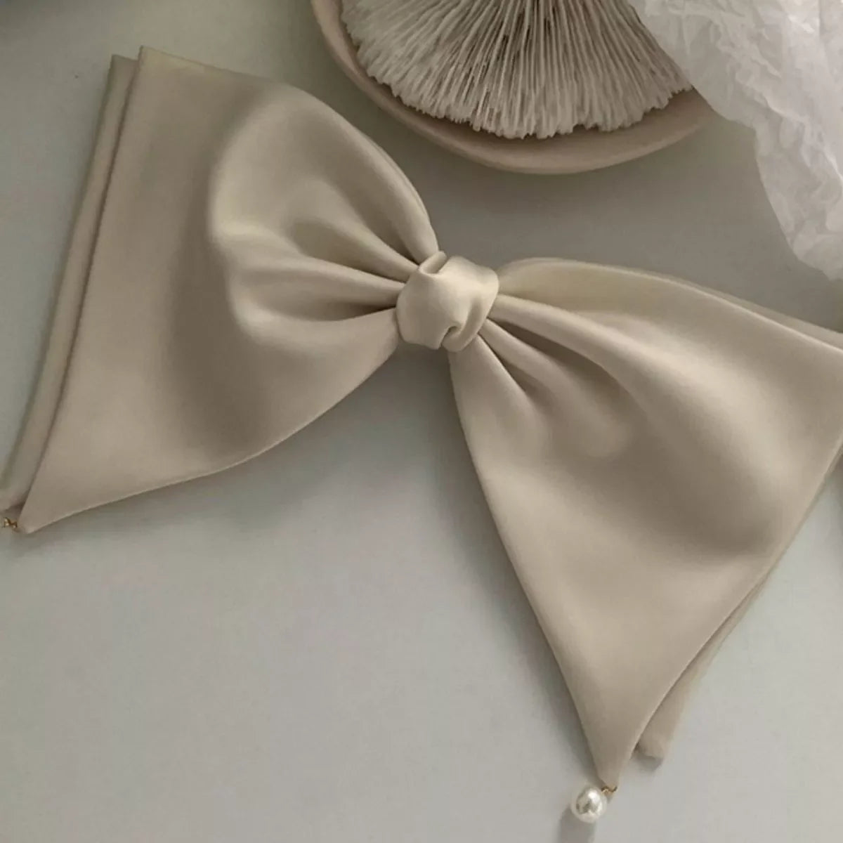 Satin Pearl Bow Hair Clip