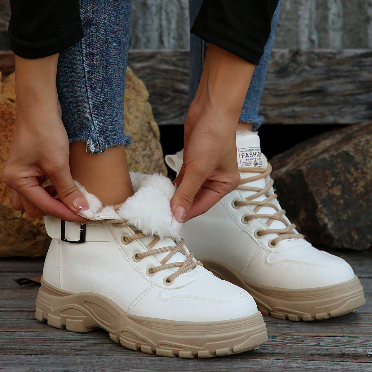 Botas de invierno de media pantorrilla con forro polar para mujer