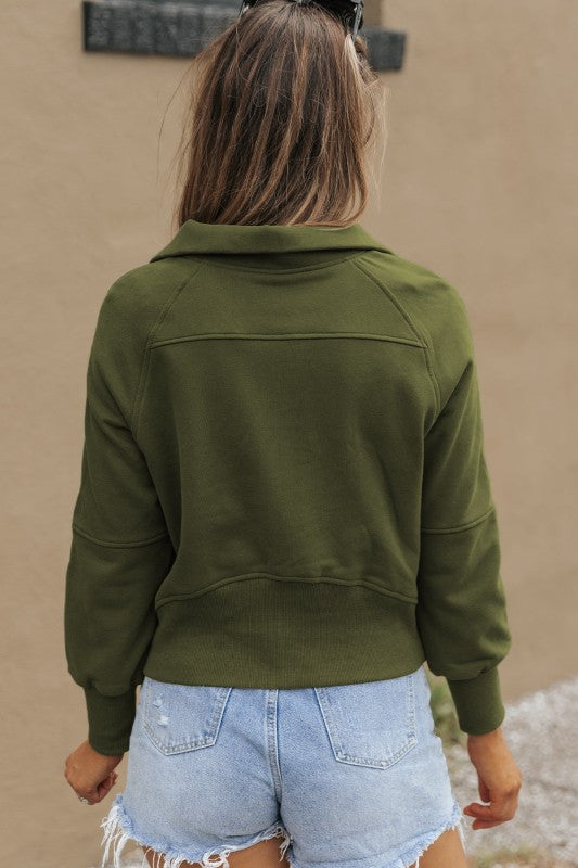 Sudadera de cuello medio con cremallera y forro polar liso
