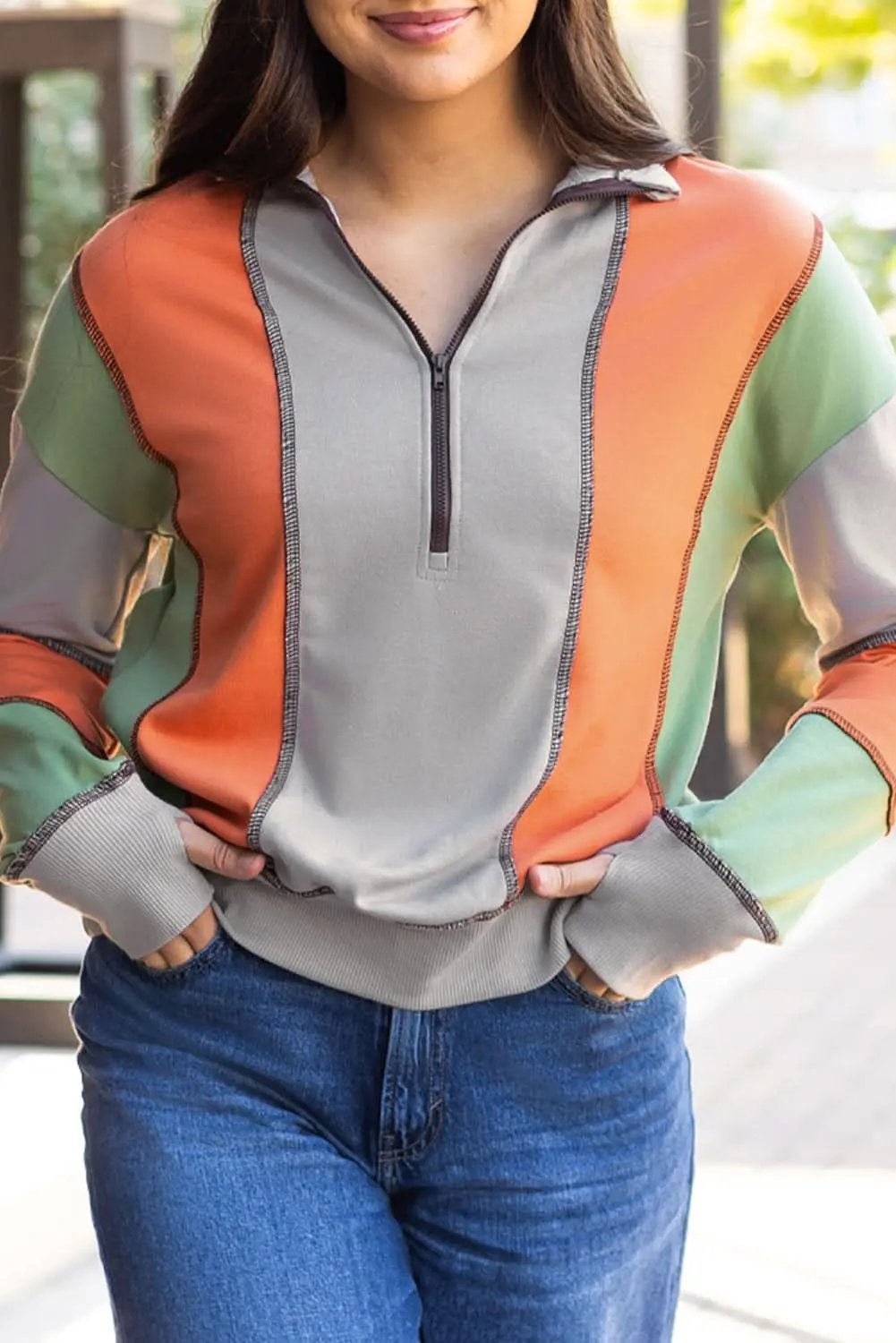 Love Salve Colorblock Half Zip Sweatshirt — Cozy Fit Women's