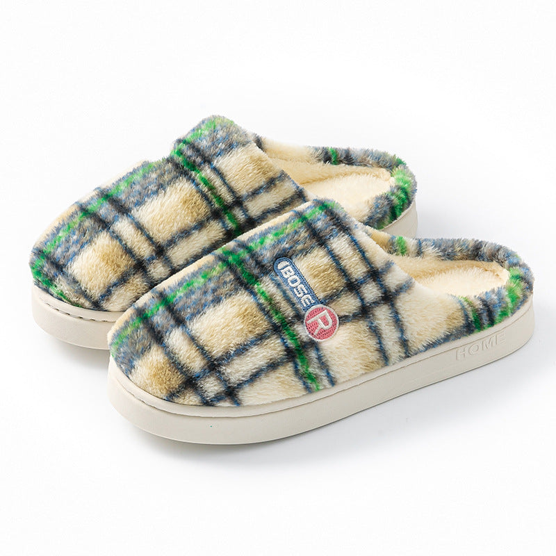 Women's Home Plush Warm Non-slip Plaid Cotton Shoes See size chart under “more details”