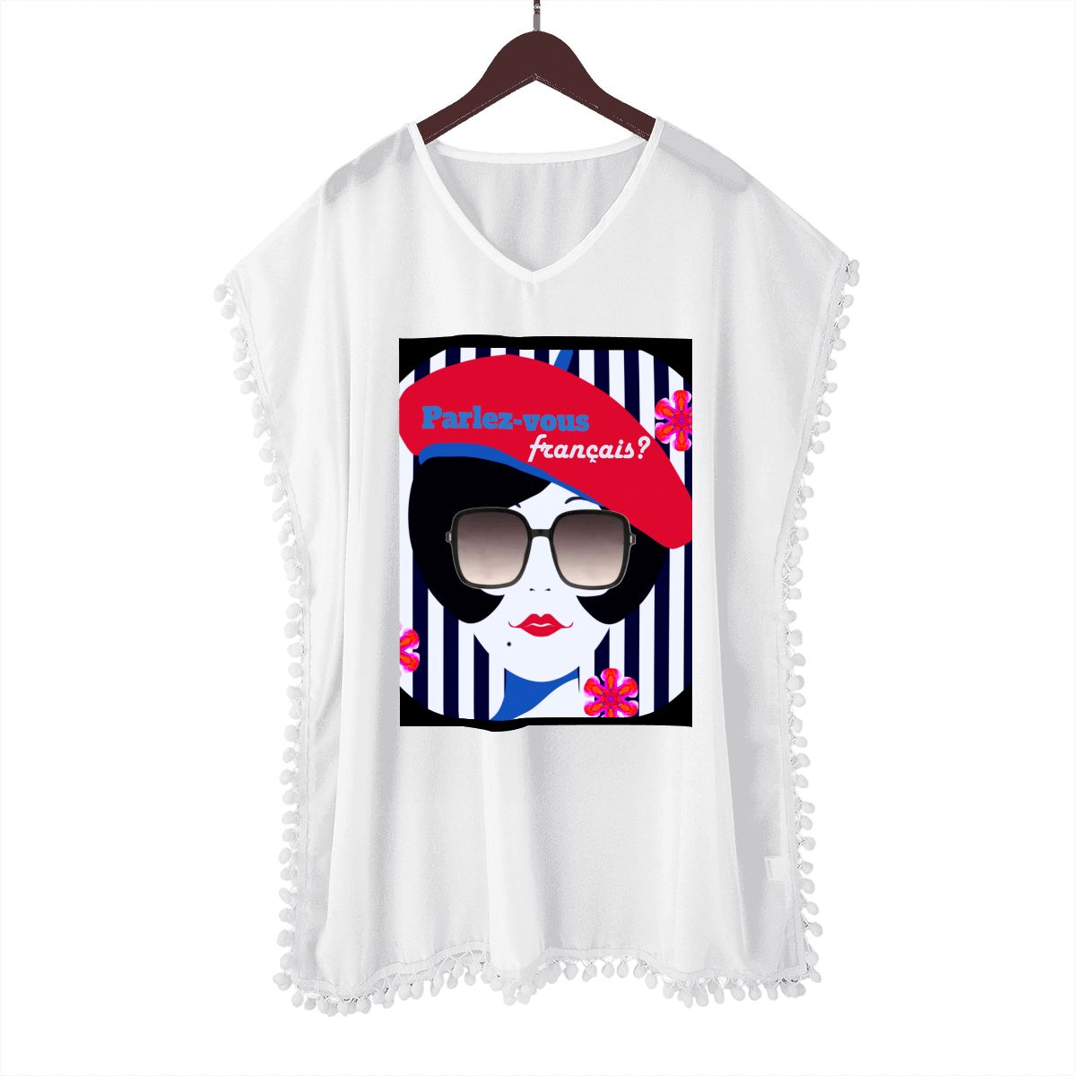 Women's Parlez-vous Francais French Girl Chiffon Beach Coverup (Made in USA)
