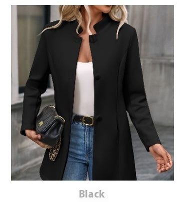 Abrigo largo de invierno elegante de un solo botón para mujer