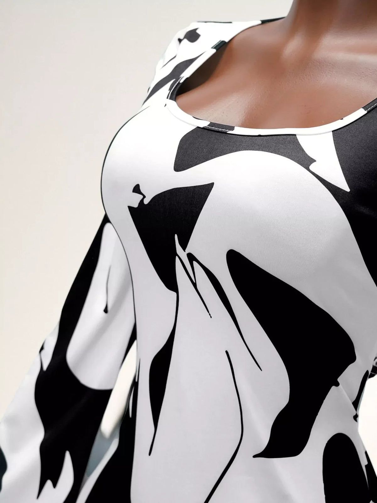 Abstract Print Long Sleeve Maxi Dress
