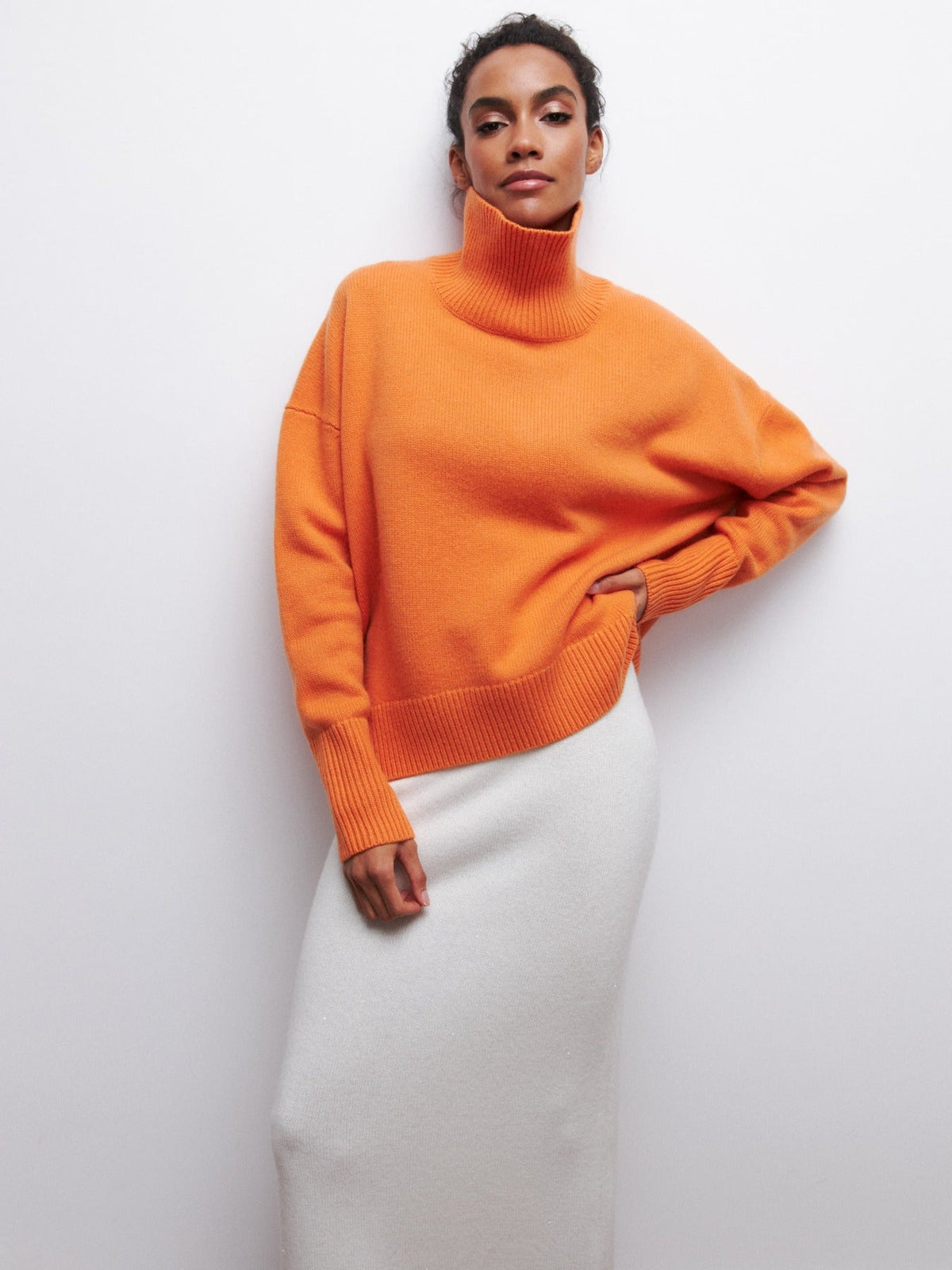 Women's Oversized Turtleneck Sweater, Solid Color Long Sleeve Loose Knit Pullover, Casual Fall Winter Basic Knit Top For Ladies