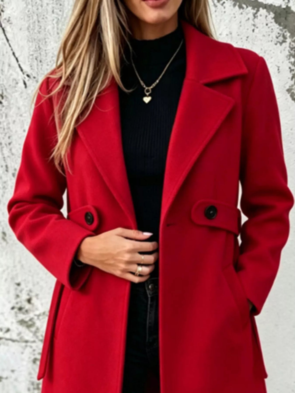Full Size Lapel Collar Longline Overcoat Plus Size