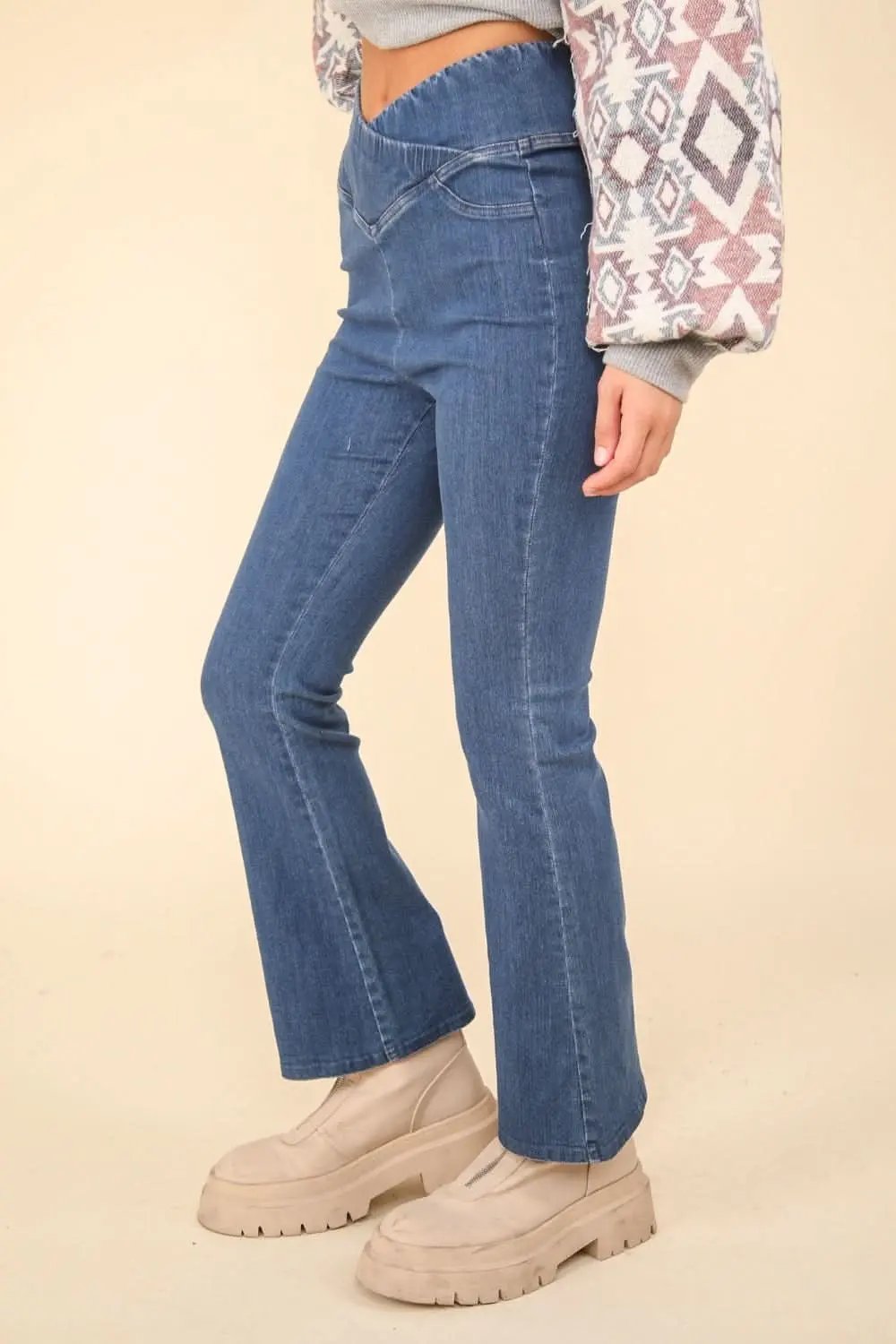 Trendsi Washed Denim Leggings Women's Crossover Style Comfort Fit