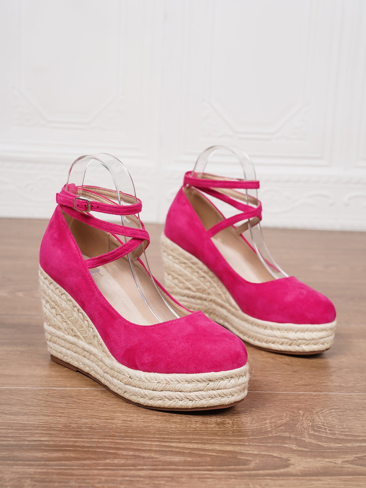 Women's Ankle Strap Woven Wedge Platform Shoes