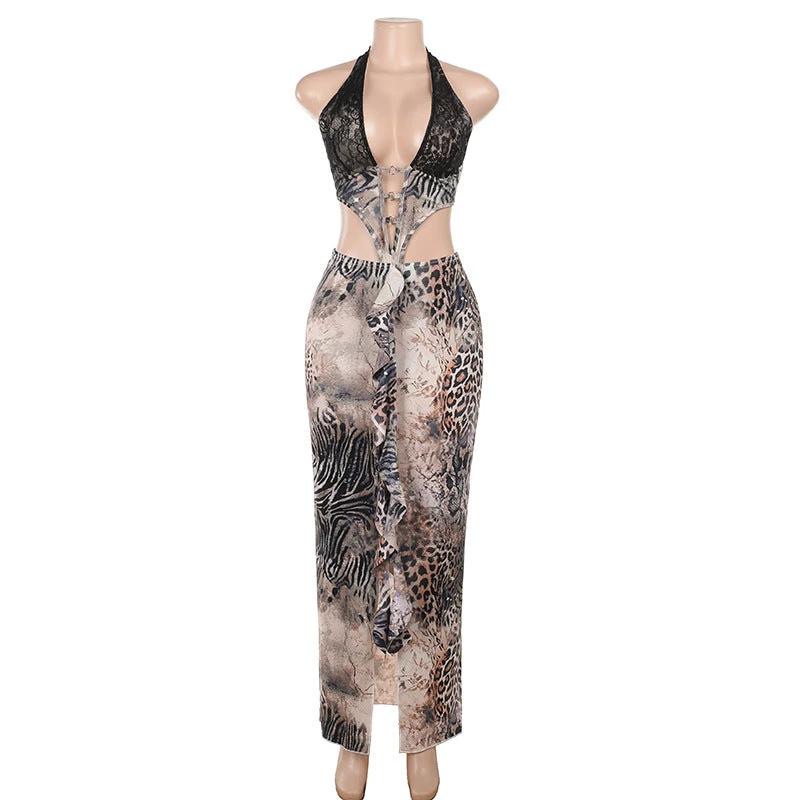 Elegant Sexy Leopard Print Hot Girl Hip cut out Dress