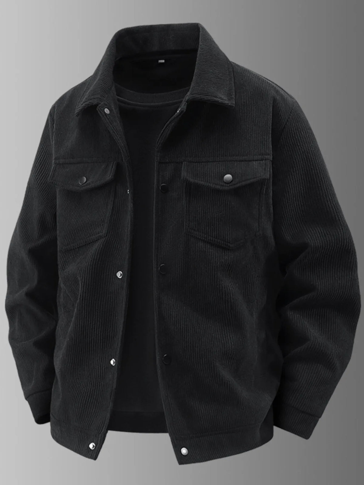 Men's Plus Size Corduroy Button-Up Jacket with Chest Pockets