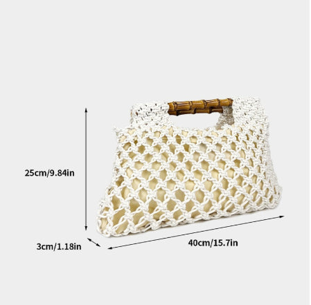 Hollow-out Bamboo-Section Handle Handwoven Small Square Bag