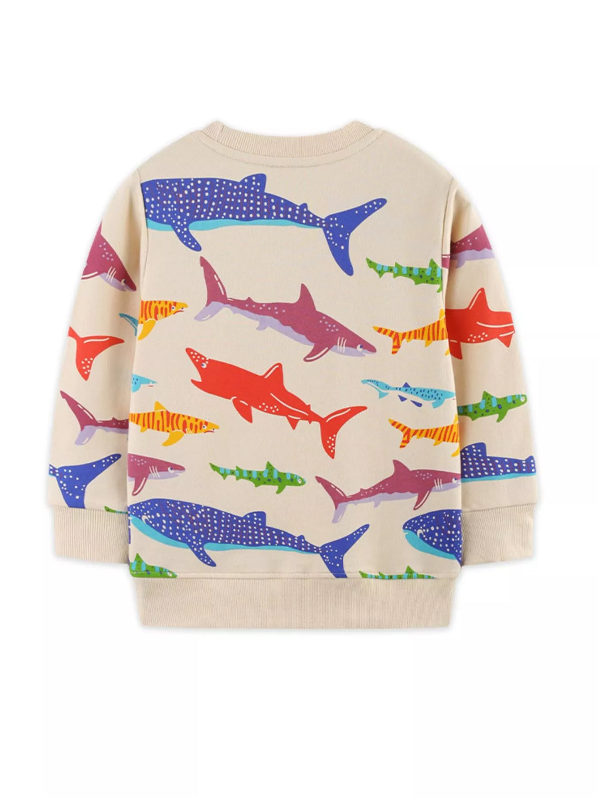 Children's Colorful Shark Print Crewneck Sweatshirt