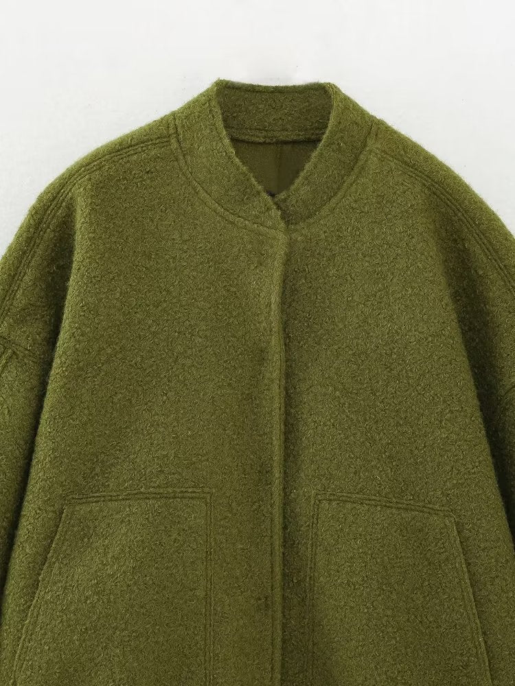 Women's Pocket Loose Bomber Jacket Coat