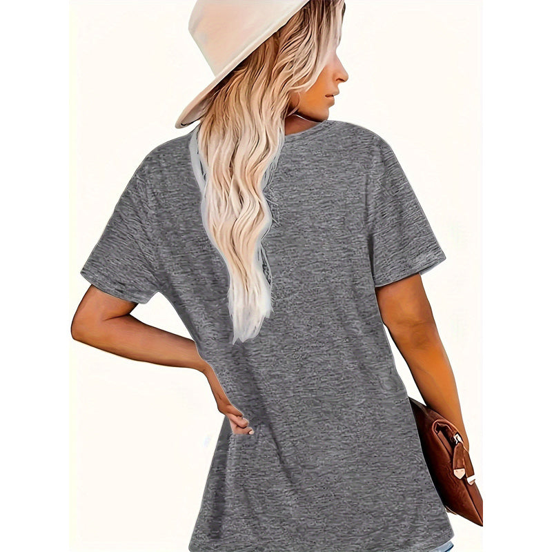 Camiseta casual de manga corta con estampado de letras de animales para mujer